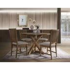 Table à manger Wallace 48" Chêne Vieilli - Acme Furniture : Piétement tréteau, Chaises rembourrées en lin