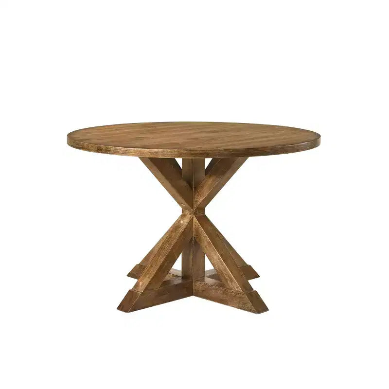 Table à manger Wallace 48" Chêne Vieilli - Acme Furniture : Piétement tréteau, Chaises rembourrées en lin