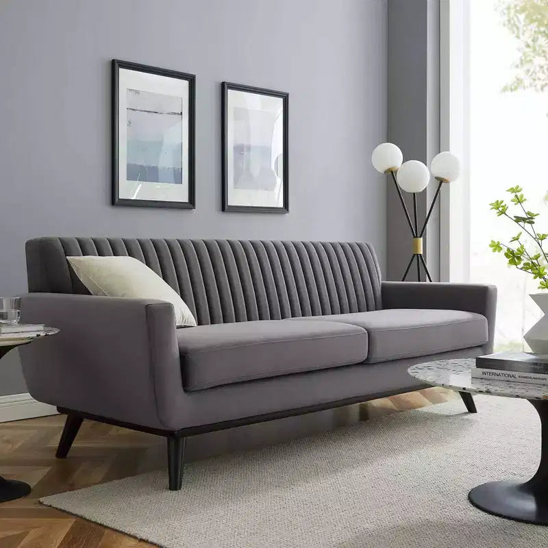 Canapé en velours performant capitonné Engage Channel gris - Modway : Rembourré, Cadre en bois, Rembourrage en mousse
