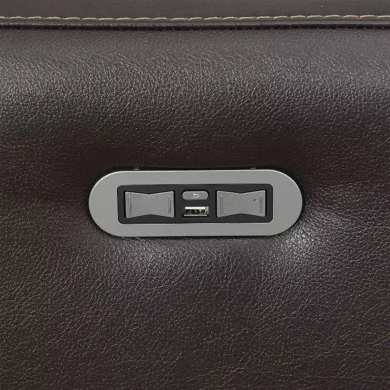 Fauteuil inclinable électrique Coachella marron : Accent contemporain avec port USB, mousse haute densité, finition brillante, rembourré