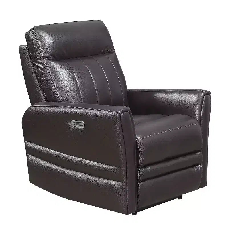 Fauteuil inclinable électrique Coachella marron : Accent contemporain avec port USB, mousse haute densité, finition brillante, rembourré