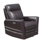 Fauteuil inclinable électrique Coachella marron : Accent contemporain avec port USB, mousse haute densité, finition brillante, rembourré
