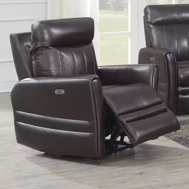 Fauteuil inclinable électrique Coachella marron : Accent contemporain avec port USB, mousse haute densité, finition brillante, rembourré