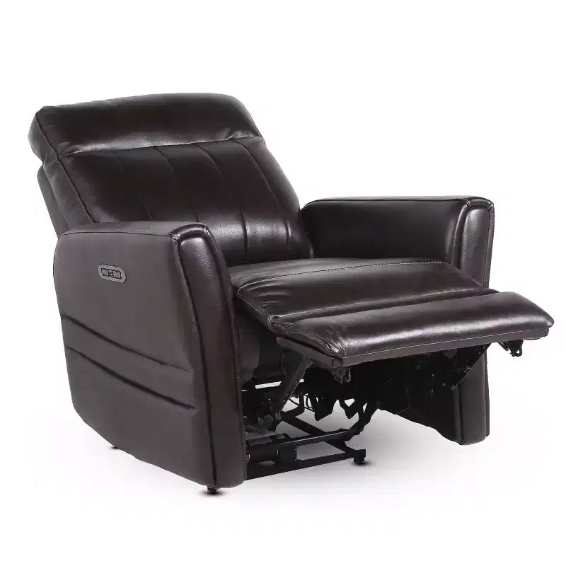 Fauteuil inclinable électrique Coachella marron : Accent contemporain avec port USB, mousse haute densité, finition brillante, rembourré