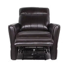 Fauteuil inclinable électrique Coachella marron : Accent contemporain avec port USB, mousse haute densité, finition brillante, rembourré
