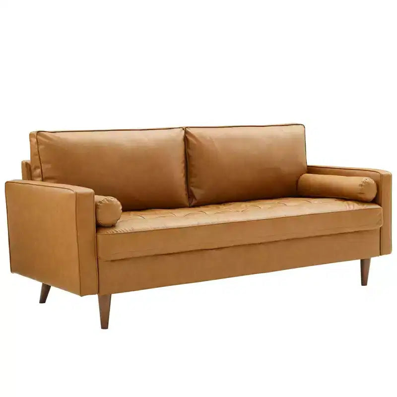 Canapé Modway Valour en Faux Cuir Rembourré Marron - Modway : Milieu du siècle moderne, 4 places, Cadre en bois