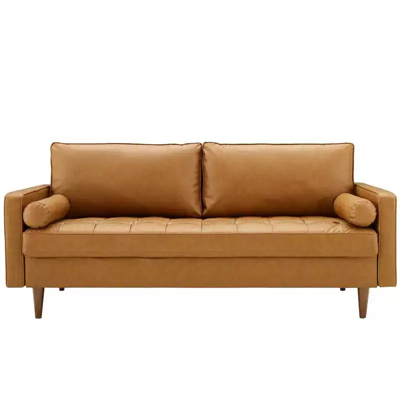 Canapé Modway Valour en Faux Cuir Rembourré Marron - Modway : Milieu du siècle moderne, 4 places, Cadre en bois