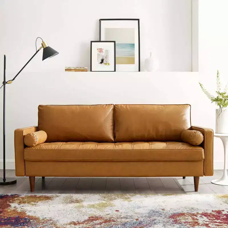 Canapé Modway Valour en Faux Cuir Rembourré Marron - Modway : Milieu du siècle moderne, 4 places, Cadre en bois