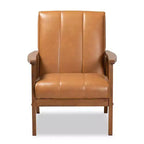 Fauteuil de salon Nikko Mid-Century en bois et similicuir Noyer/Brun - Baxton Studio : Sans accoudoirs, cadre en bois d'hévéa, motif classique