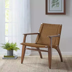 Fauteuil d'appoint Daire naturel : dossier en rotin, cadre en acajou, assise en microfibre - Madison Park