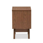 Table de chevet de rangement Hildon Mid-Century Modern en bois à 2 tiroirs : Pieds évasés, fabriquée - Baxton Studio