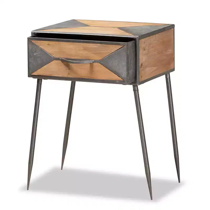 Table de chevet Laurel en métal et bois à 1 tiroir Gris/Marron - Baxton Studio : Table de chevet contemporaine avec rangement
