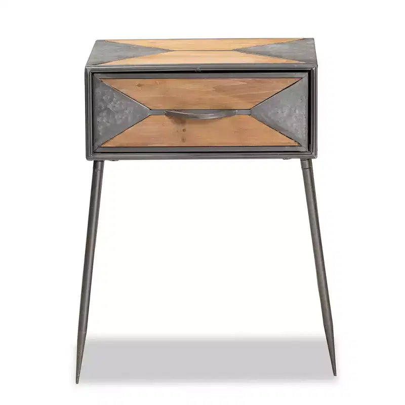 Table de chevet Laurel en métal et bois à 1 tiroir Gris/Marron - Baxton Studio : Table de chevet contemporaine avec rangement