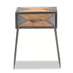 Table de chevet Laurel en métal et bois à 1 tiroir Gris/Marron - Baxton Studio : Table de chevet contemporaine avec rangement