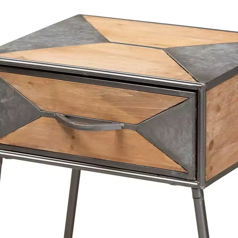 Table de chevet Laurel en métal et bois à 1 tiroir Gris/Marron - Baxton Studio : Table de chevet contemporaine avec rangement