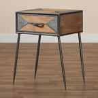 Table de chevet Laurel en métal et bois à 1 tiroir Gris/Marron - Baxton Studio : Table de chevet contemporaine avec rangement