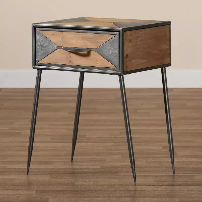 Table de chevet Laurel en métal et bois à 1 tiroir Gris/Marron - Baxton Studio : Table de chevet contemporaine avec rangement