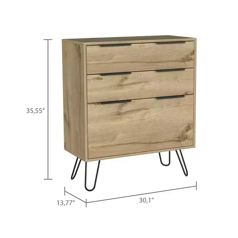 Commode Elfriede Chêne Clair - Boahaus : Pieds Métal, Stratifié Bois, Design Compact, Hauteur 91 cm