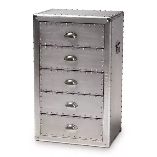5 Drawer Davet Metal Accent Chest Silver - Baxton Studio: French Industrial Style, Fully Assembled