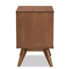 Table de chevet en bois et rotin synthétique : 2 tiroirs, pieds inclinés