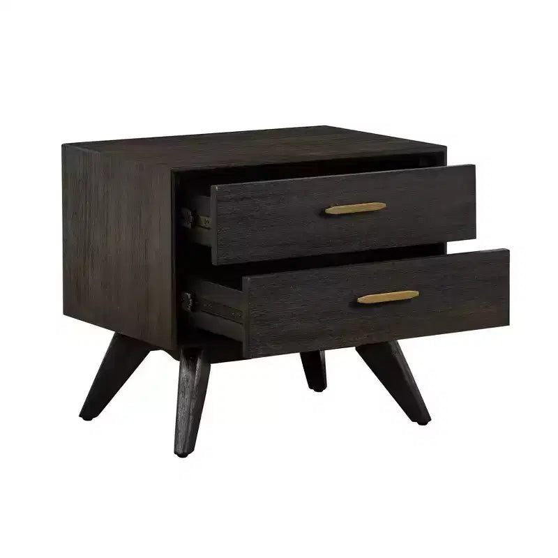 Table de chevet moderne Baly mi-siècle à 2 tiroirs marron - Armen Living : Table de chevet avec rangement, cadre en bois