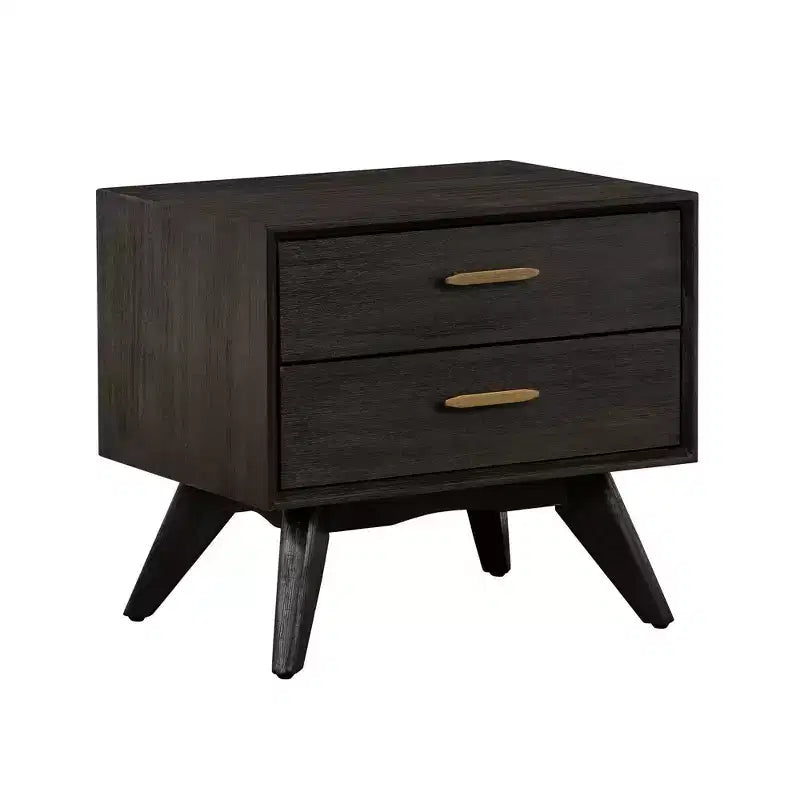 Table de chevet moderne Baly mi-siècle à 2 tiroirs marron - Armen Living : Table de chevet avec rangement, cadre en bois