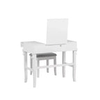 Adler Coiffeuse Miroir avec Plateau Relevable 2 Tiroirs en Bois Traditionnel et Tabouret Rembourré Blanc - Linon