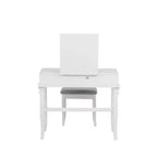 Adler Coiffeuse Miroir avec Plateau Relevable 2 Tiroirs en Bois Traditionnel et Tabouret Rembourré Blanc - Linon