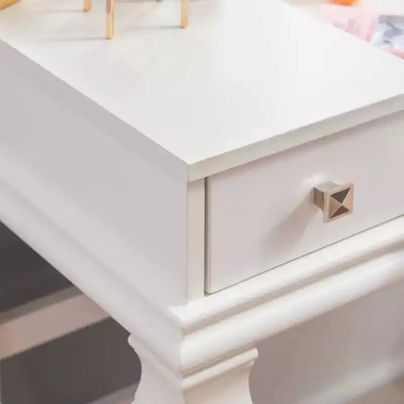 Adler Coiffeuse Miroir avec Plateau Relevable 2 Tiroirs en Bois Traditionnel et Tabouret Rembourré Blanc - Linon