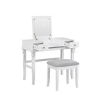 Adler Coiffeuse Miroir avec Plateau Relevable 2 Tiroirs en Bois Traditionnel et Tabouret Rembourré Blanc - Linon