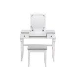 Adler Coiffeuse Miroir avec Plateau Relevable 2 Tiroirs en Bois Traditionnel et Tabouret Rembourré Blanc - Linon