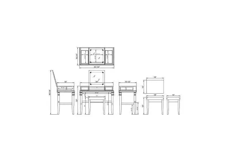 Adler Coiffeuse Miroir avec Plateau Relevable 2 Tiroirs en Bois Traditionnel et Tabouret Rembourré Blanc - Linon