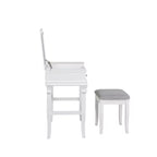 Adler Coiffeuse Miroir avec Plateau Relevable 2 Tiroirs en Bois Traditionnel et Tabouret Rembourré Blanc - Linon