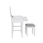 Adler Coiffeuse Miroir avec Plateau Relevable 2 Tiroirs en Bois Traditionnel et Tabouret Rembourré Blanc - Linon