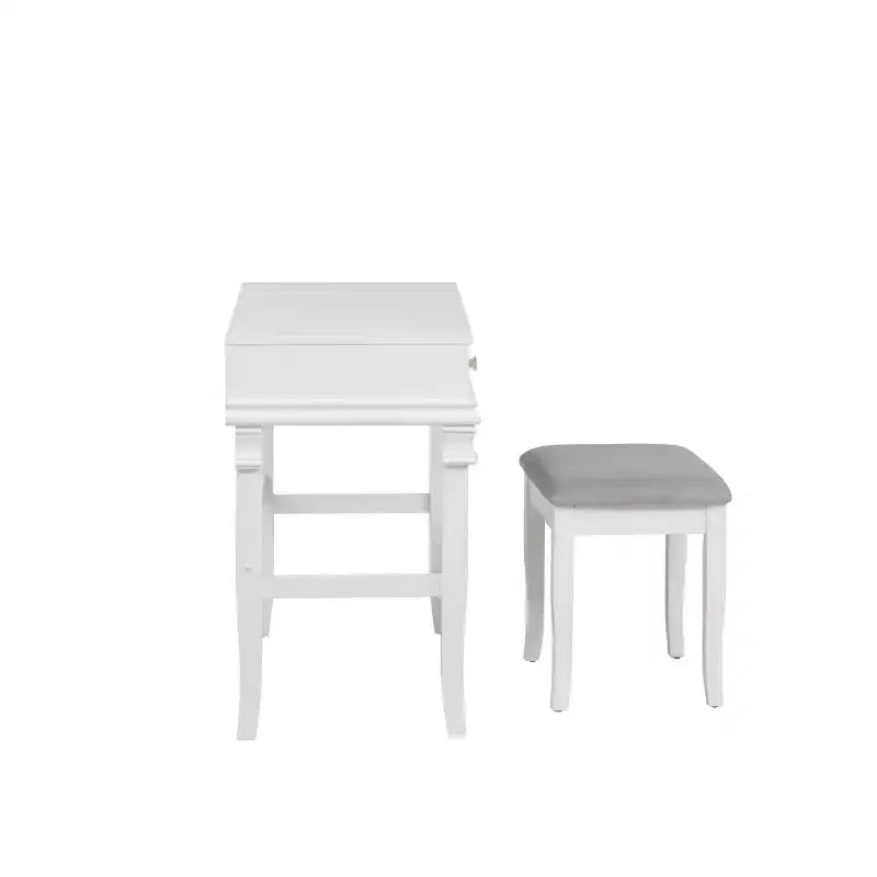 Adler Coiffeuse Miroir avec Plateau Relevable 2 Tiroirs en Bois Traditionnel et Tabouret Rembourré Blanc - Linon