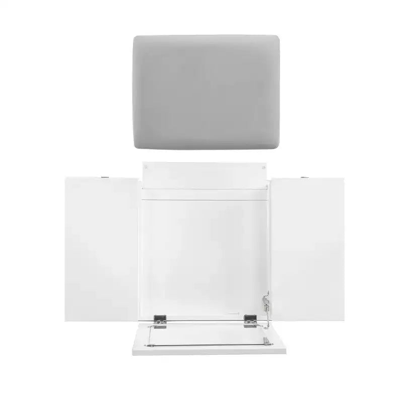 Adler Coiffeuse Miroir avec Plateau Relevable 2 Tiroirs en Bois Traditionnel et Tabouret Rembourré Blanc - Linon