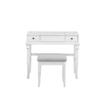 Adler Coiffeuse Miroir avec Plateau Relevable 2 Tiroirs en Bois Traditionnel et Tabouret Rembourré Blanc - Linon