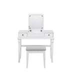 Adler Coiffeuse Miroir avec Plateau Relevable 2 Tiroirs en Bois Traditionnel et Tabouret Rembourré Blanc - Linon