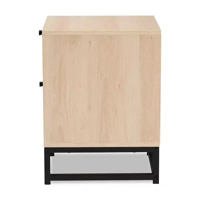 Table de chevet Ardon Bohème en bois et métal à 1 tiroir avec rotin marron clair/noir - Baxton Studio