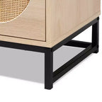 Table de chevet Ardon Bohème en bois et métal à 1 tiroir avec rotin marron clair/noir - Baxton Studio