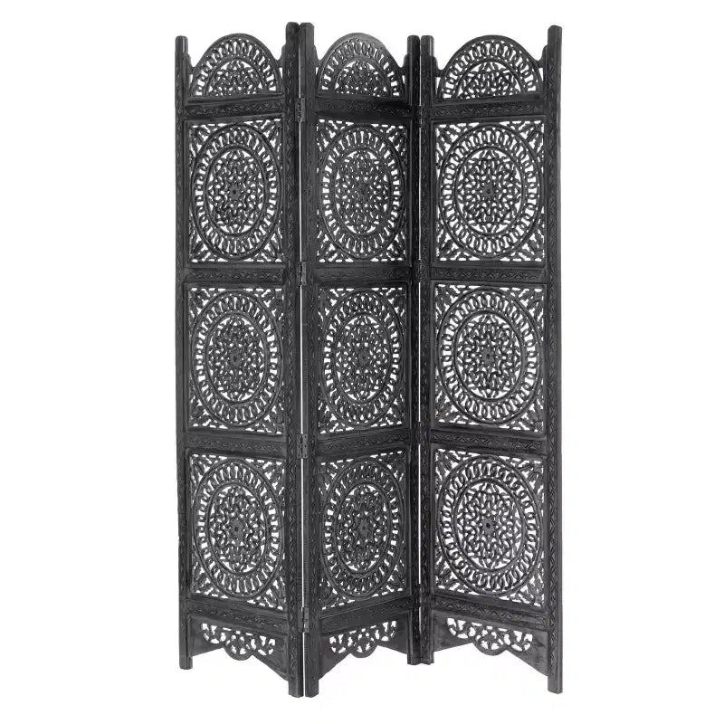 Olivia & May Eclectic Wood Room Divider Screen Black : Bohemian Style, 3-Panel, No Assembly Required