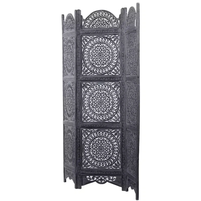 Paravent Éclectique en Bois Noir : Style Bohème, 3 Panneaux, Aucun Assemblage Requis