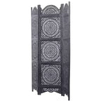 Paravent Éclectique en Bois Noir : Style Bohème, 3 Panneaux, Aucun Assemblage Requis