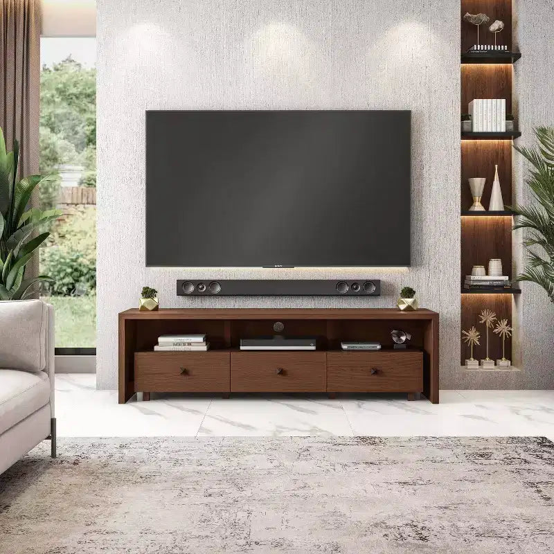 Meuble TV Techni Mobili pour téléviseurs jusqu'à 70" Marron - Hickory : Console moderne avec rangement, finition mate