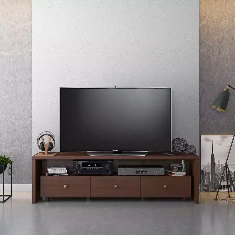 Meuble TV Techni Mobili pour téléviseurs jusqu'à 70" Marron - Hickory : Console moderne avec rangement, finition mate