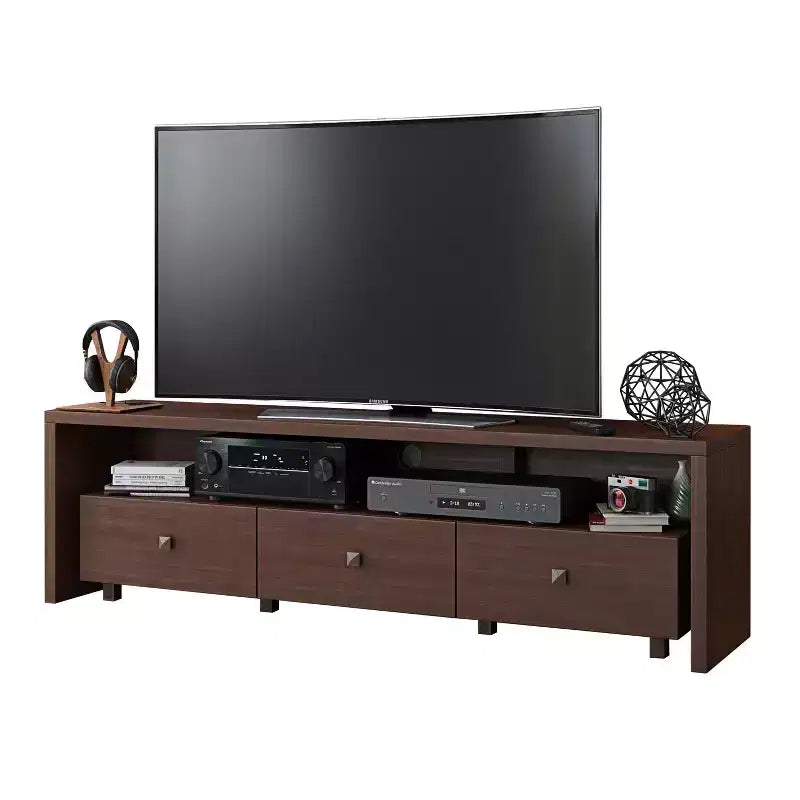 Meuble TV Techni Mobili pour téléviseurs jusqu'à 70" Marron - Hickory : Console moderne avec rangement, finition mate