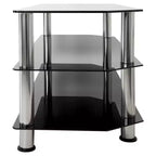 Meuble TV avec étagères en verre pour téléviseurs jusqu'à 55" - Argent/Noir : pieds chromés, adaptatif aux angles, design ouvert