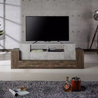 Meuble TV Lums pour téléviseurs jusqu'à 80" Ciment/Chêne recyclé - miBasics : Console média industrielle avec rangement