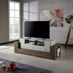Meuble TV Lums pour téléviseurs jusqu'à 80" Ciment/Chêne recyclé - miBasics : Console média industrielle avec rangement