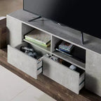 Meuble TV Lums pour téléviseurs jusqu'à 80" Ciment/Chêne recyclé - miBasics : Console média industrielle avec rangement